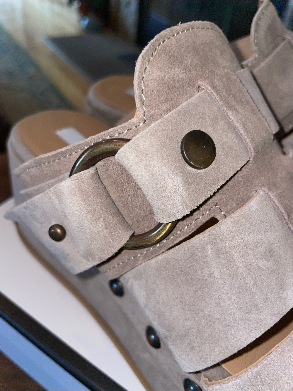 Steve Madden Taupe Suede Studded Platform Slide Mules - Picture 2 of 7